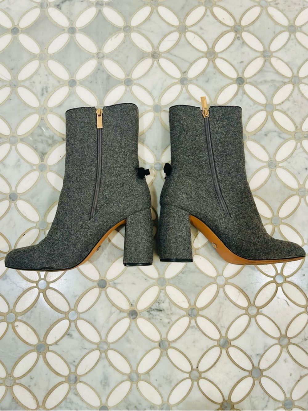Anthropologie Nanette Lepore Linette Wool Embellished Bow Ankle Boots Grey 7 - Picture 7 of 15